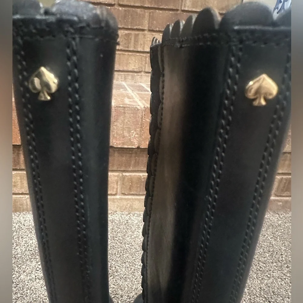 Kate Spade Rayna Black Leather Scallop Knee-High Riding Boots Size 6